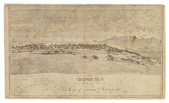 (HAWAII--LAHAINALUNA.) Bailey, E[dward], (artist); Kalama, [Samuel P.], (engraver.) Honolulu as seen from the foot of Puawaina,